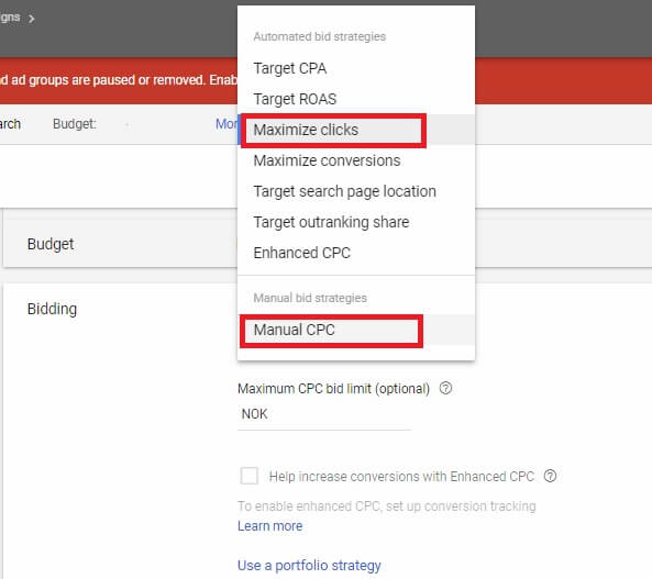 انتخاب استراتژی بیدینگ CPC دستی برای تبلیغات گوگل