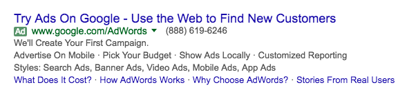 نمونه‌ای از چند افزونه تبلیغات در گوگل ادوردز