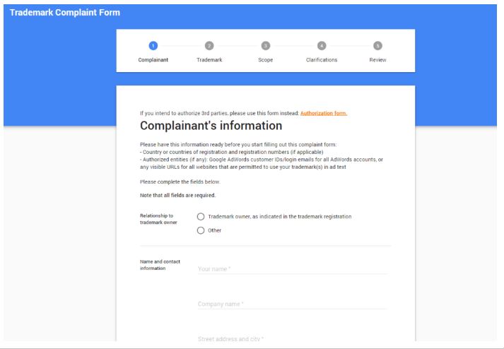 فرم شکایت از گوگل بابت استفاده‌ی غیرقانونی از عنوان تجاری شما در تبلیغات گوگل